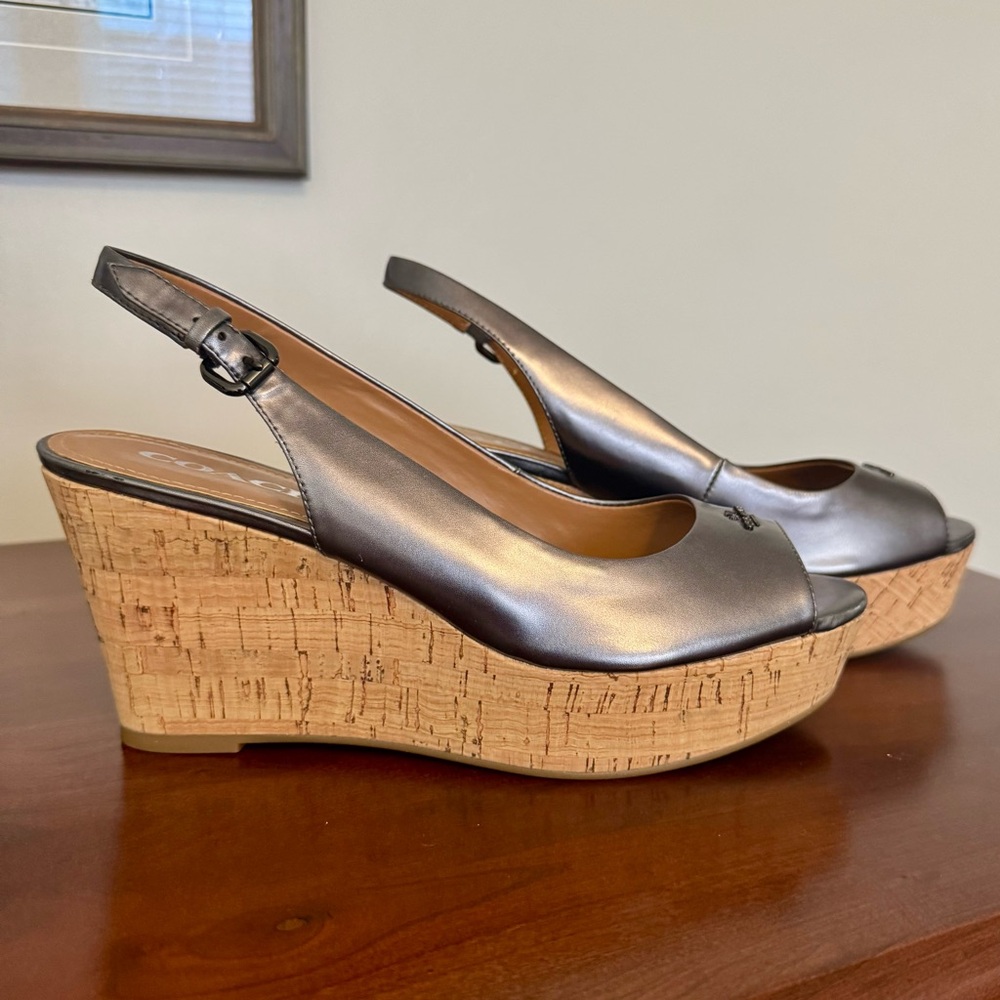 Coach Cork Heel Sling Back Patent Leather Sandal - Picture 7 of 11